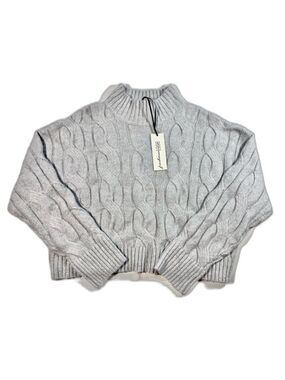 Cropped Freshman Heather Gray Cable Turtleneck Sweater